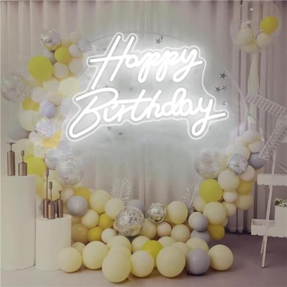 LED Neon Happy Birthday Sign Night Light Party Decorations White USB Operated - Picture 7 of 8